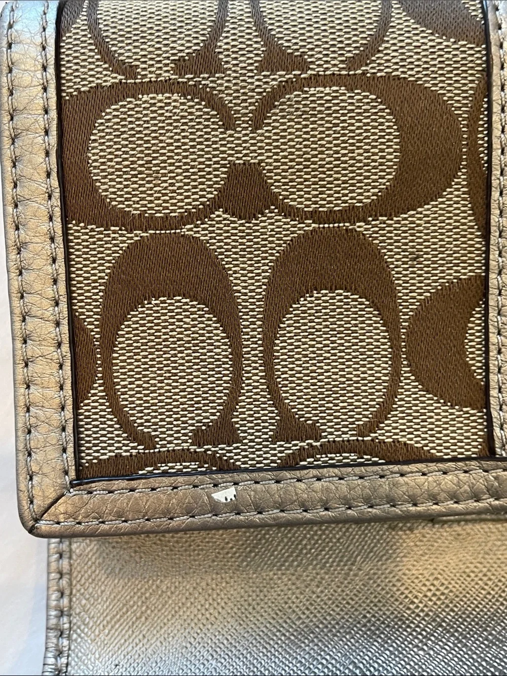 Coach Metallic Trim Signature Continental Wallet in Brown
